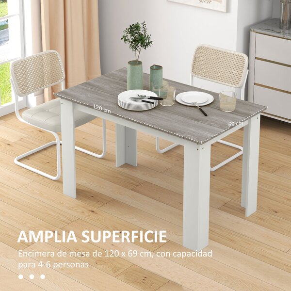 HOMCOM Jídelní stůl pro 4-6 osob, obdélníkový kuchyňský stůl moderní styl, nosnost 50 kg, 120x69x75 cm, šedý a bílý | Aosom
