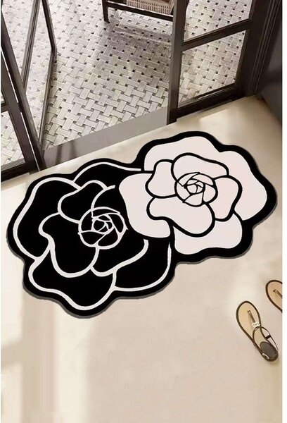 Černobílá koupelnová předložka 60x100 cm Bungari Rose – Foutastic