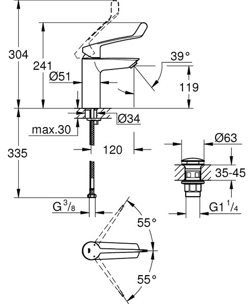 GROHE Eurosmart - Páková umyvadlová baterie DN 15, velikost M, Chrom 23983003