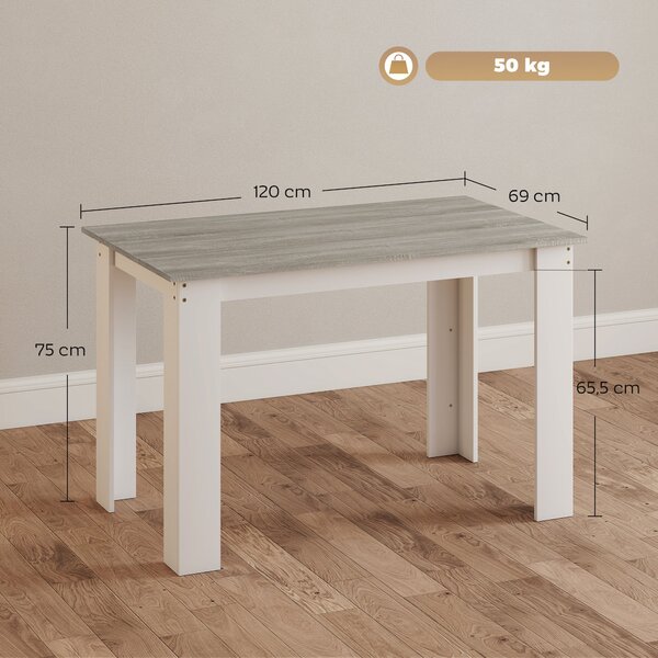 HOMCOM Jídelní stůl pro 4-6 osob, obdélníkový kuchyňský stůl moderní styl, nosnost 50 kg, 120x69x75 cm, šedý a bílý | Aosom