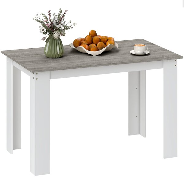 HOMCOM Jídelní stůl pro 4-6 osob, obdélníkový kuchyňský stůl moderní styl, nosnost 50 kg, 120x69x75 cm, šedý a bílý | Aosom