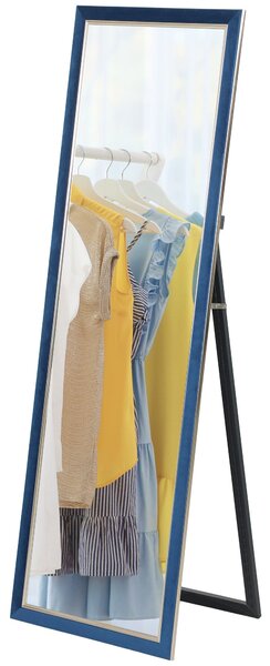 HOMCOM Zrcadlo v plné délce 150x50 cm volně stojící nebo na stěnu s sametovým rámem a stojanem pro obývací pokoj ložnici Modré | Aosom
