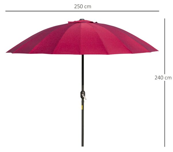 Terasa slunečník Outsunny Ø250 cm s naklápěním, 18 tyčí a kličkou, voděodolný slunečník pro terasu | Aosom