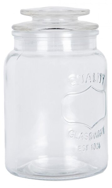 Skleněná skladovací dóza s víkem a nápisem Quality Glassware – 11x18 cm