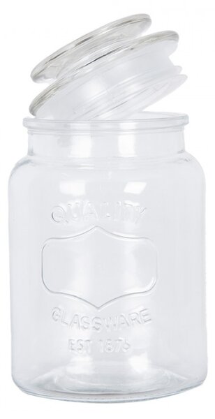 Skleněná skladovací dóza s víkem a nápisem Quality Glassware – 11x18 cm