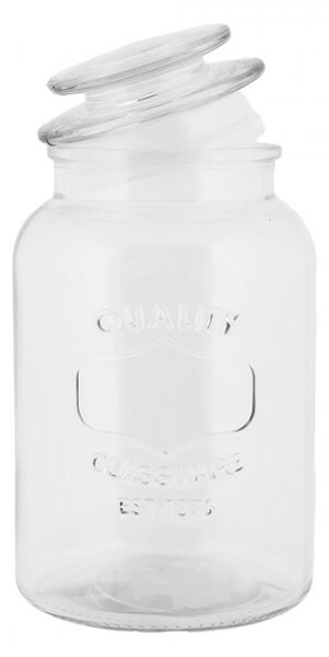 Skleněná skladovací dóza s víkem a nápisem Quality Glassware – 12x21 cm