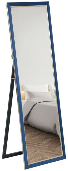 HOMCOM Zrcadlo v plné délce 150x50 cm volně stojící nebo na stěnu s sametovým rámem a stojanem pro obývací pokoj ložnici Modré | Aosom