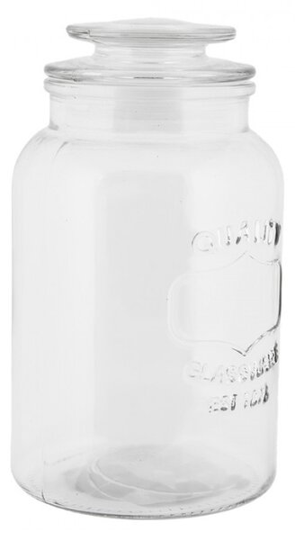 Skleněná skladovací dóza s víkem a nápisem Quality Glassware – 12x21 cm