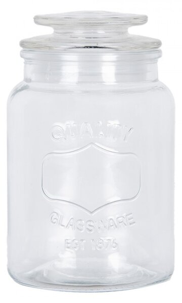 Skleněná skladovací dóza s víkem a nápisem Quality Glassware – 11x18 cm