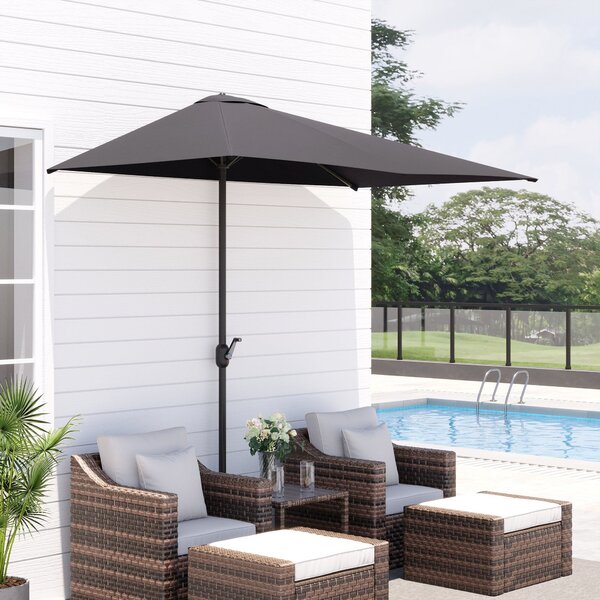 Poloviční slunečník Outsunny obdélníkový 230x130x245 cm s kličkou a UV ochranou 30+, voděodolný slunečník pro balkon, terasu a zahradu, šedý | Aosom