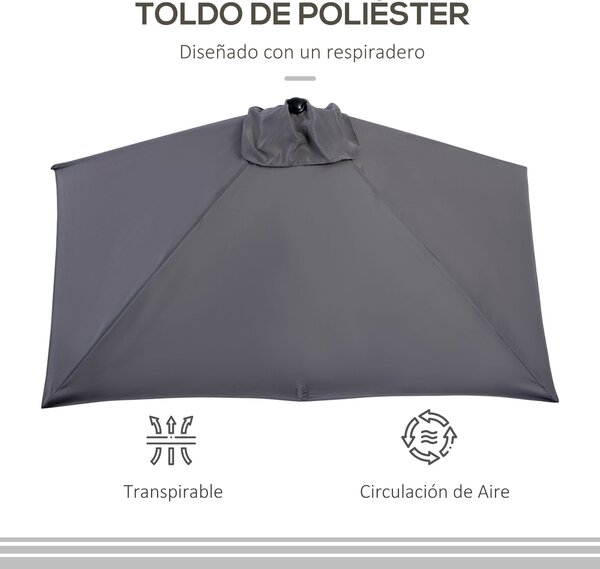 Poloviční slunečník Outsunny obdélníkový 230x130x245 cm s kličkou a UV ochranou 30+, voděodolný slunečník pro balkon, terasu a zahradu, šedý | Aosom