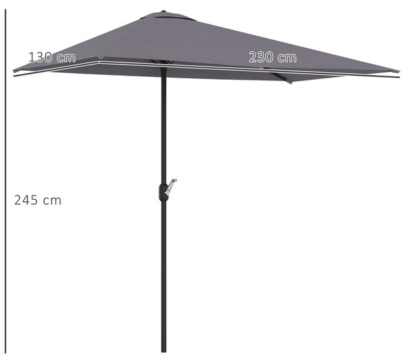Poloviční slunečník Outsunny obdélníkový 230x130x245 cm s kličkou a UV ochranou 30+, voděodolný slunečník pro balkon, terasu a zahradu, šedý | Aosom