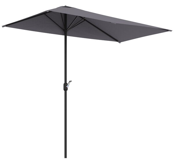 Poloviční slunečník Outsunny obdélníkový 230x130x245 cm s kličkou a UV ochranou 30+, voděodolný slunečník pro balkon, terasu a zahradu, šedý | Aosom