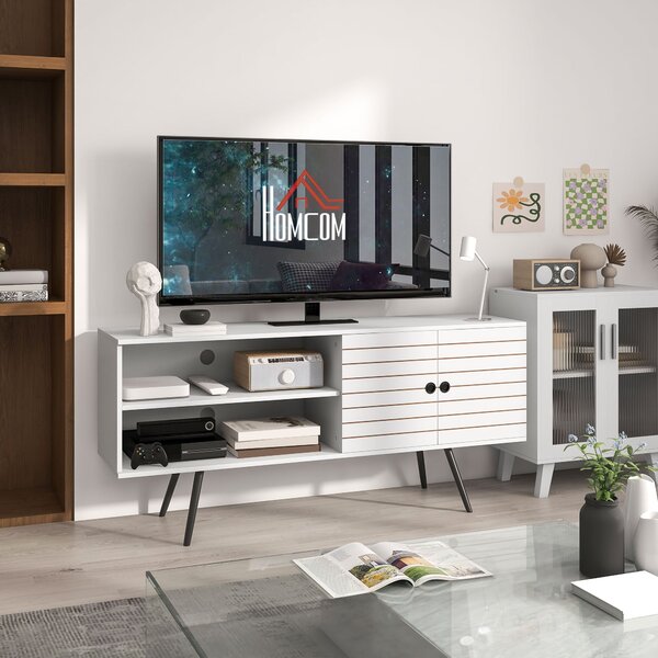 HOMCOM TV stolek do obývacího pokoje pro TV do 65 palců, moderní TV stolek se 2 otevřenými policemi a 1 nastavovací policí 145x38x65 cm Bílý | Aosom