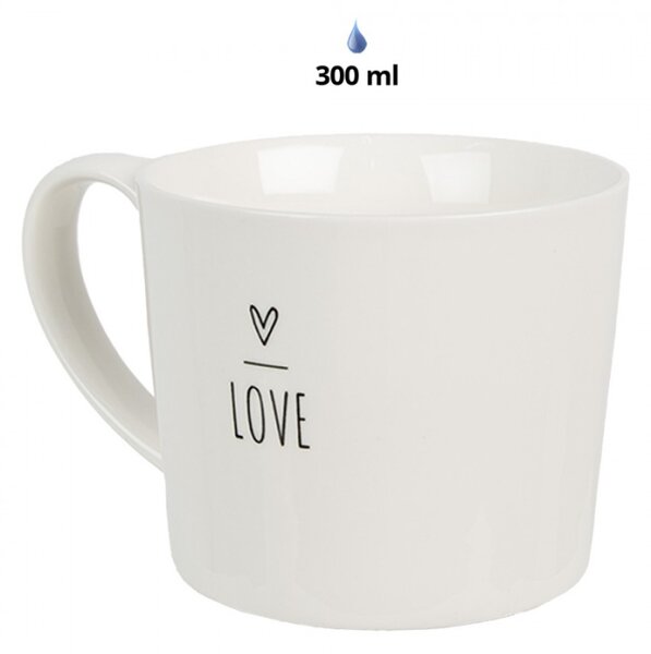 Bílý keramický hrnek s obrysem srdíčka a nápisem Love – 275 ml