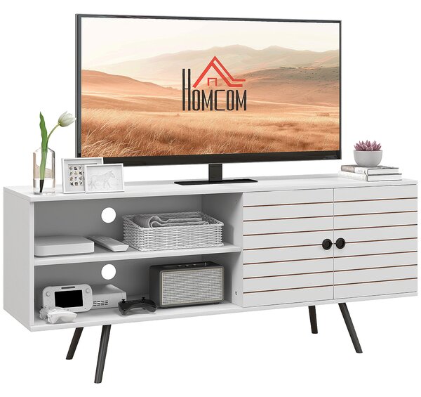 HOMCOM TV stolek do obývacího pokoje pro TV do 65 palců, moderní TV stolek se 2 otevřenými policemi a 1 nastavovací policí 145x38x65 cm Bílý | Aosom
