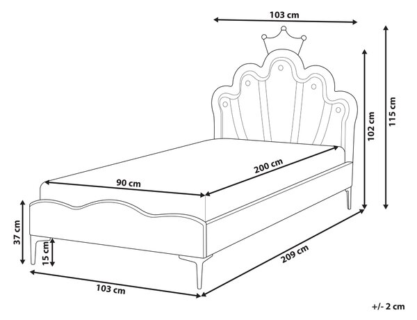 Dětská postel Koruna Umělý samet RUBIAN 90 x 200 cm s LED světly Fialová