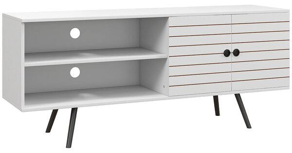 HOMCOM TV stolek do obývacího pokoje pro TV do 65 palců, moderní TV stolek se 2 otevřenými policemi a 1 nastavovací policí 145x38x65 cm Bílý | Aosom
