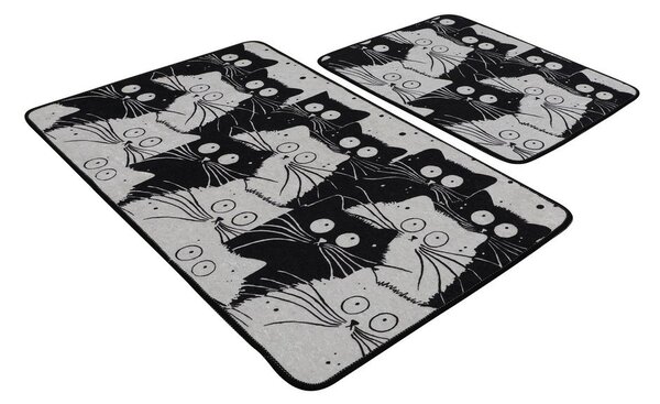 Černé/šedé koupelnové předložky v sadě 2 ks 60x100 cm White Cats – Foutastic