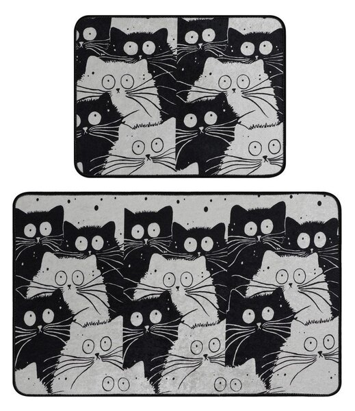 Černé/šedé koupelnové předložky v sadě 2 ks 60x100 cm White Cats – Foutastic