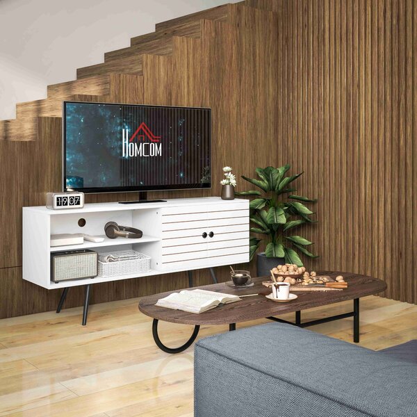 HOMCOM TV stolek do obývacího pokoje pro TV do 65 palců, moderní TV stolek se 2 otevřenými policemi a 1 nastavovací policí 145x38x65 cm Bílý | Aosom