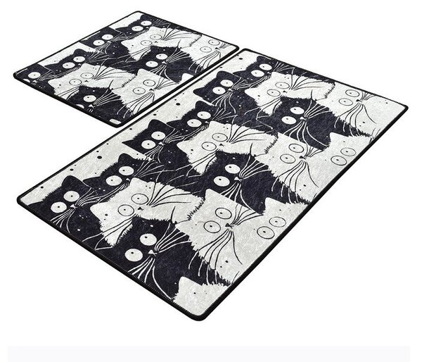 Černé/šedé koupelnové předložky v sadě 2 ks 60x100 cm White Cats – Foutastic