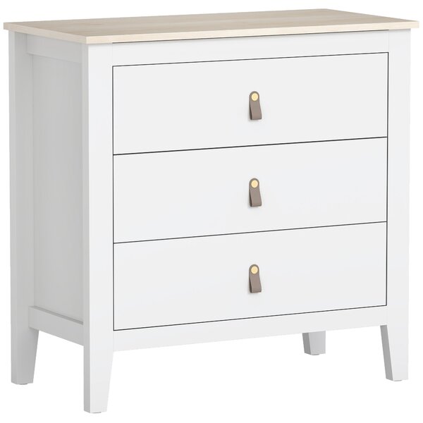 HOMCOM Komoda se 3 zásuvkami pro ložnici s PU úchyty, 80x40x78,5 cm, bílá | Aosom