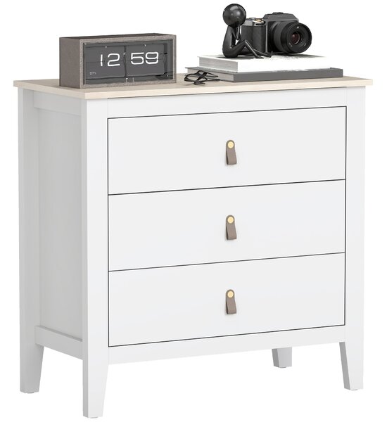 HOMCOM Komoda se 3 zásuvkami pro ložnici s PU úchyty, 80x40x78,5 cm, bílá | Aosom