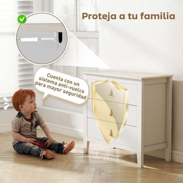 HOMCOM Komoda se 3 zásuvkami pro ložnici s PU úchyty, 80x40x78,5 cm, bílá | Aosom