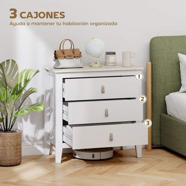 HOMCOM Komoda se 3 zásuvkami pro ložnici s PU úchyty, 80x40x78,5 cm, bílá | Aosom