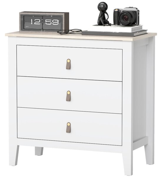 HOMCOM Komoda se 3 zásuvkami pro ložnici s PU úchyty, 80x40x78,5 cm, bílá | Aosom
