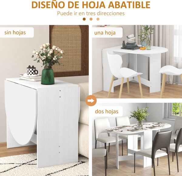 HOMCOM Skládací jídelní stůl oválný kuchyňský stůl s skládacími křídly moderní styl 163x80x75 cm Bílý | Aosom