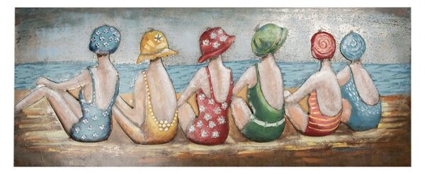 Kovový obraz na zeď s reliéfem šest dívek na pláži Riviera – 150x60 cm