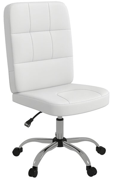 Vinsetto Otočné Kancelářské Křeslo Bez Područek, Umělá Kůže s Nastavitelnou Výškou, Moderní Styl, Nosnost 120 kg, 45x59x90-100 cm, Bílá | Aosom