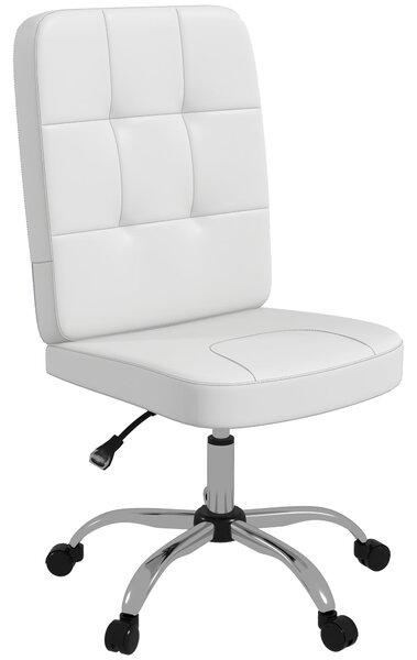 Vinsetto Otočné Kancelářské Křeslo Bez Područek, Umělá Kůže s Nastavitelnou Výškou, Moderní Styl, Nosnost 120 kg, 45x59x90-100 cm, Bílá | Aosom