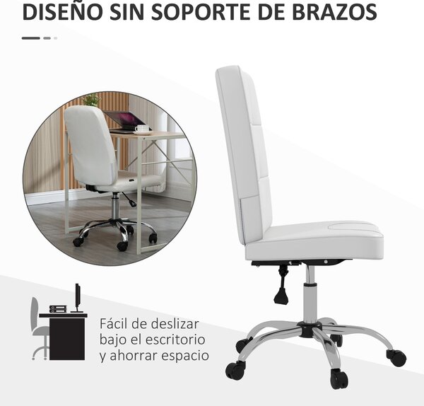Vinsetto Otočné Kancelářské Křeslo Bez Područek, Umělá Kůže s Nastavitelnou Výškou, Moderní Styl, Nosnost 120 kg, 45x59x90-100 cm, Bílá | Aosom