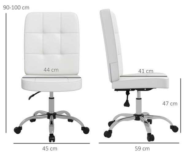 Vinsetto Otočné Kancelářské Křeslo Bez Područek, Umělá Kůže s Nastavitelnou Výškou, Moderní Styl, Nosnost 120 kg, 45x59x90-100 cm, Bílá | Aosom