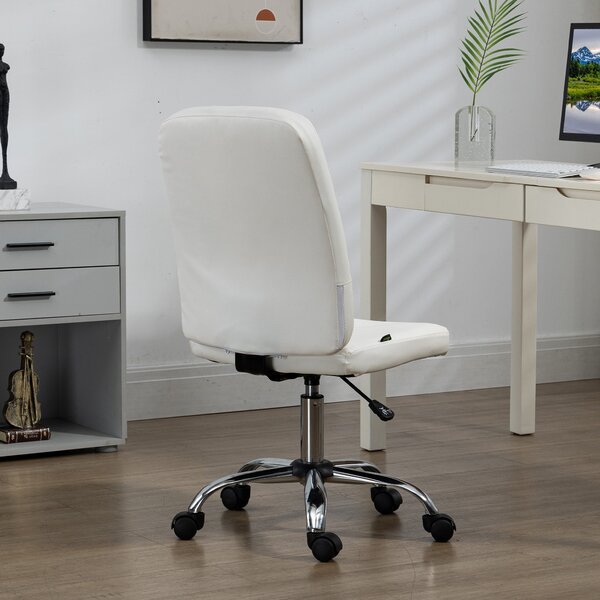 Vinsetto Otočné Kancelářské Křeslo Bez Područek, Umělá Kůže s Nastavitelnou Výškou, Moderní Styl, Nosnost 120 kg, 45x59x90-100 cm, Bílá | Aosom