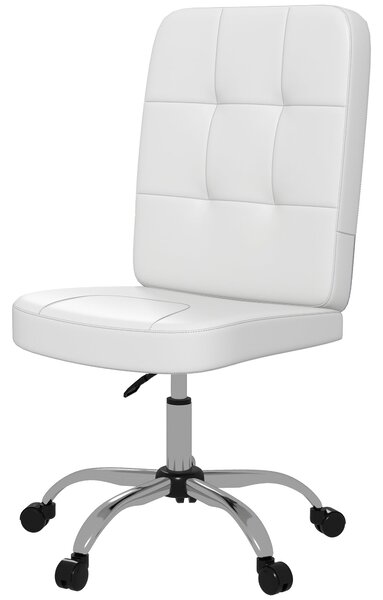 Vinsetto Otočné Kancelářské Křeslo Bez Područek, Umělá Kůže s Nastavitelnou Výškou, Moderní Styl, Nosnost 120 kg, 45x59x90-100 cm, Bílá | Aosom