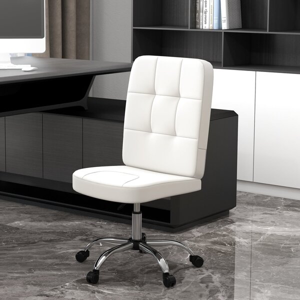 Vinsetto Otočné Kancelářské Křeslo Bez Područek, Umělá Kůže s Nastavitelnou Výškou, Moderní Styl, Nosnost 120 kg, 45x59x90-100 cm, Bílá | Aosom