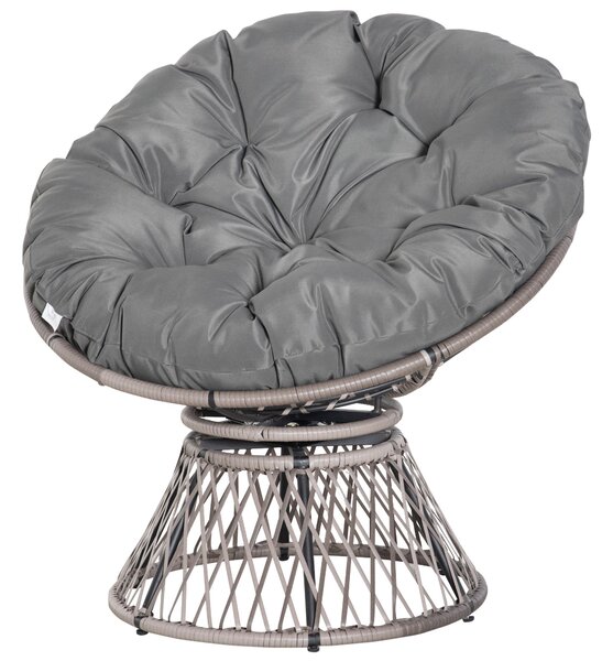 Outsunny Synthetic Rattan Otáčecí Papasan Křeslo Oválné Wicker PE Křeslo s Polštářem a Ocelovým Rámem Nosnost 160 kg pro Zahradu, Patio, Terasu 87x97x