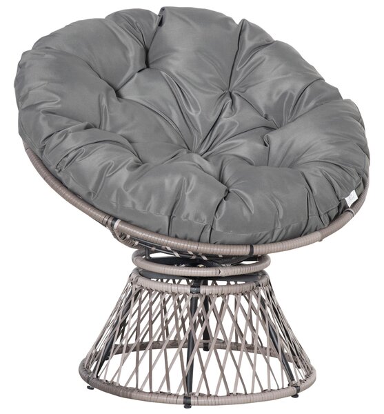 Outsunny Synthetic Rattan Otáčecí Papasan Křeslo Oválné Wicker PE Křeslo s Polštářem a Ocelovým Rámem Nosnost 160 kg pro Zahradu, Patio, Terasu 87x97x