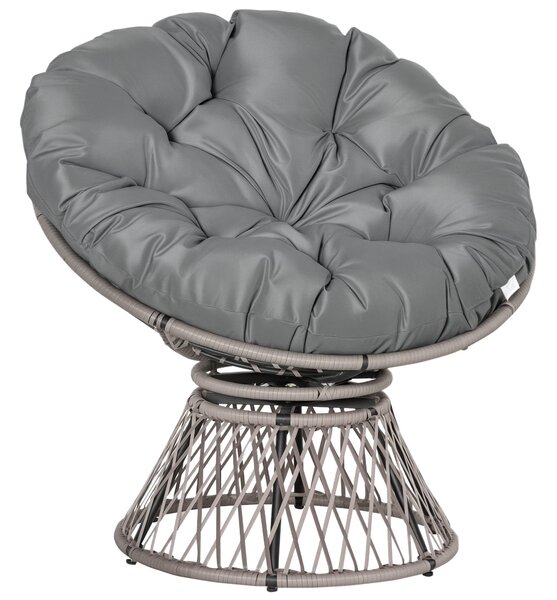 Outsunny Synthetic Rattan Otáčecí Papasan Křeslo Oválné Wicker PE Křeslo s Polštářem a Ocelovým Rámem Nosnost 160 kg pro Zahradu, Patio, Terasu 87x97x
