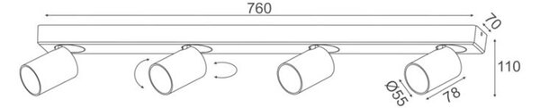 ACA Lighting bodové svítidlo nástěnné 4XGU10 černá hliník 76X7X11CM ELITIS RA304S76BK