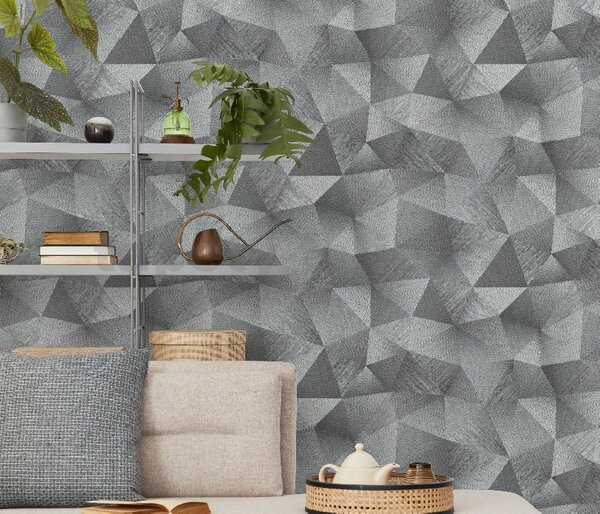 Vliesové tapety na zeď GMK 10216-10, rozměr 10,05 m x 0,53 m, diamanty 3D stříbrně šedé, Erismann