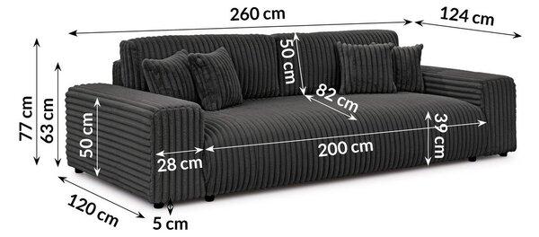 Tmavě šedá manšestrová rozkládací/s úložným prostorem pohovka 260 cm Justin – Ropez