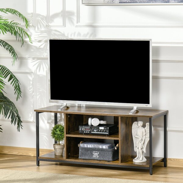 HOMCOM TV stolek pro TV do 55 palců - Průmyslový styl, s 4 přihrádkami, nastavitelnou policí a správcem kabelů 110x40x50 cm Rustikální Hnědá | Aosom