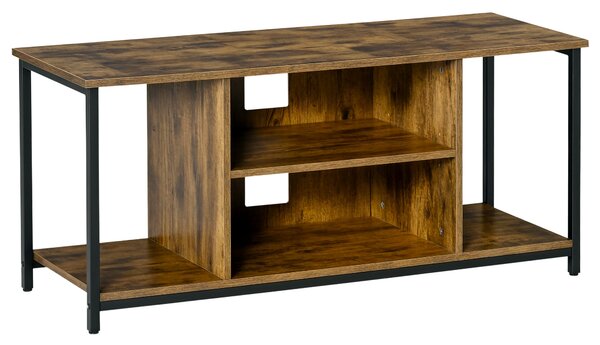 HOMCOM TV stolek pro TV do 55 palců - Průmyslový styl, s 4 přihrádkami, nastavitelnou policí a správcem kabelů 110x40x50 cm Rustikální Hnědá | Aosom