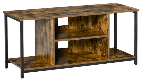 HOMCOM TV stolek pro TV do 55 palců - Průmyslový styl, s 4 přihrádkami, nastavitelnou policí a správcem kabelů 110x40x50 cm Rustikální Hnědá | Aosom