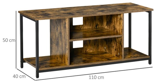 HOMCOM TV stolek pro TV do 55 palců - Průmyslový styl, s 4 přihrádkami, nastavitelnou policí a správcem kabelů 110x40x50 cm Rustikální Hnědá | Aosom